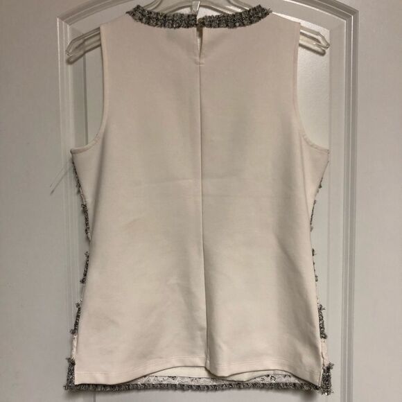 J Crew Silver Ivory Stripe Blue Gray Textured Boucle Sleeveless Shell S - Picture 6 of 8